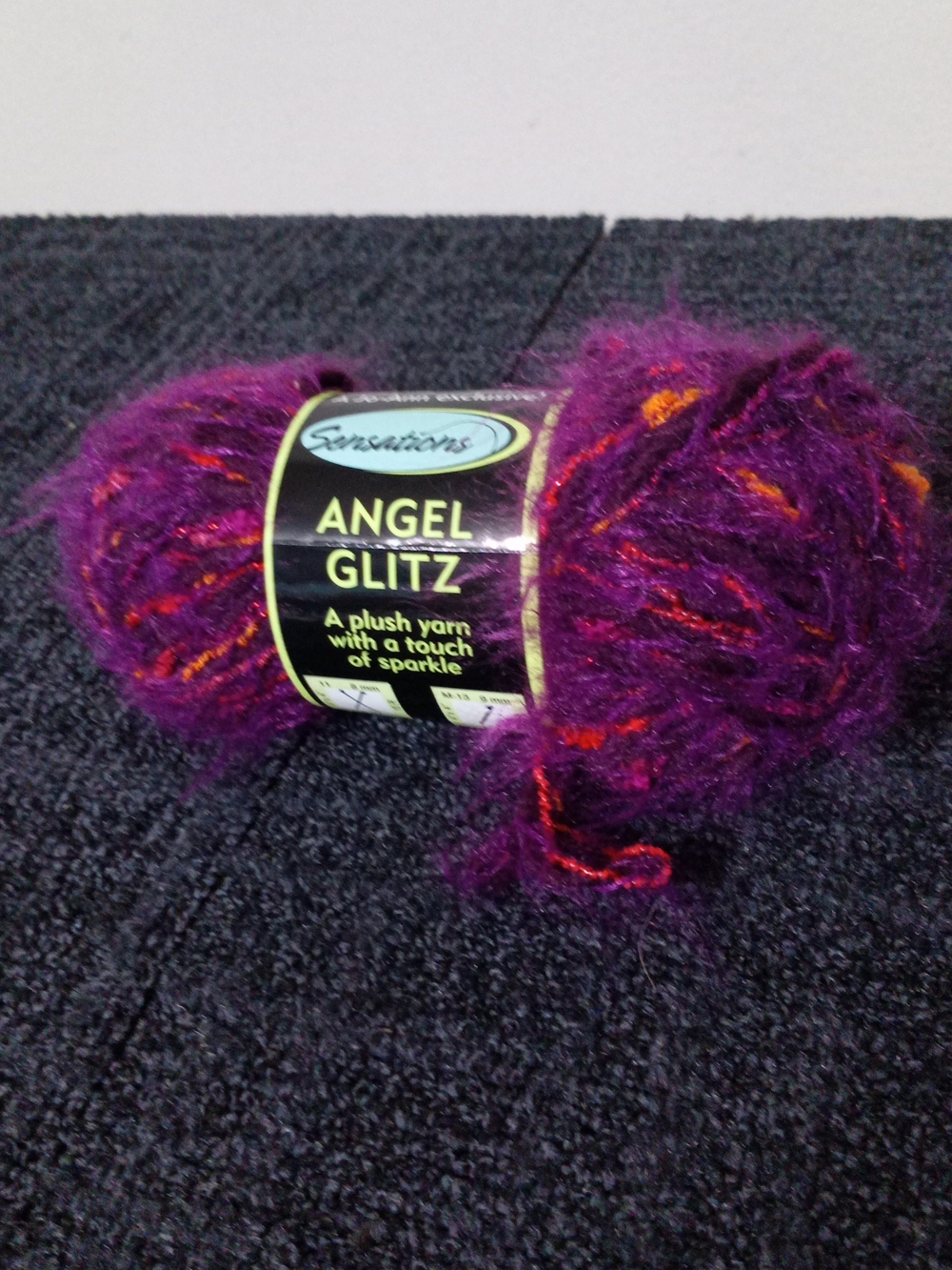 Angel Glitz Plush Yarn - Purple with Orange Sparkle